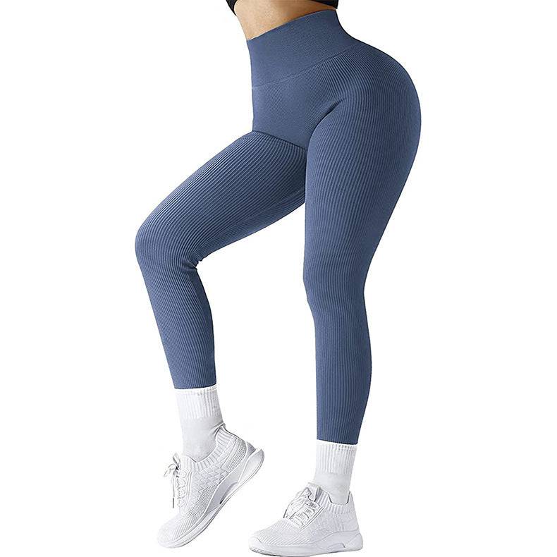 High Waist Seamless Leggings Threaded Knitted Fitness Pants Solid Women's Slimming Sports Yoga Pants Elastic Running Sport Leggings - Clothing Personality