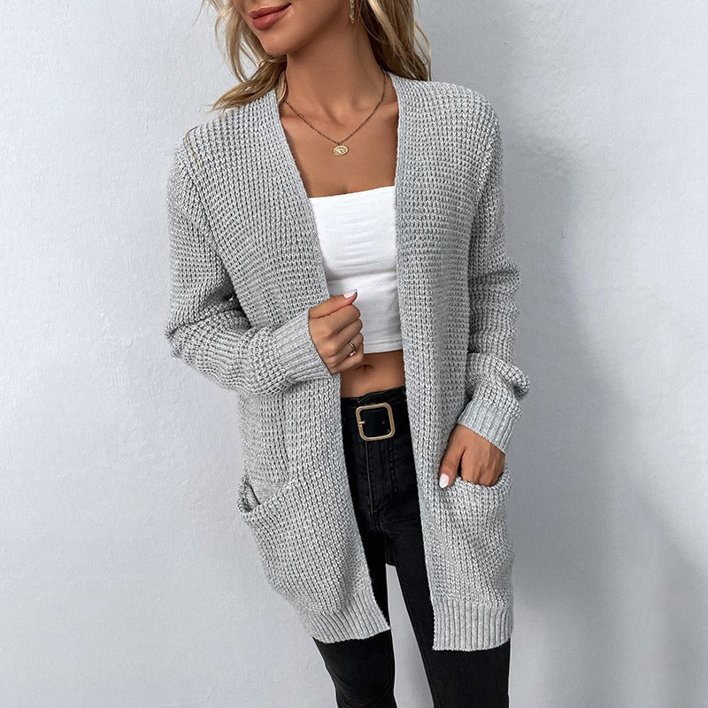 Women's Knit Sweater Cardigan with Pockets Solid Color