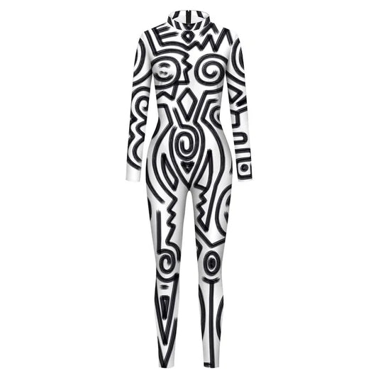 Women's Abstract Geometry Print Bodysuit Women Jumpsuit Club, Holiday, Carnival Party Stretch Casual Wear Cosplay Costume Sexy Jumpsuit