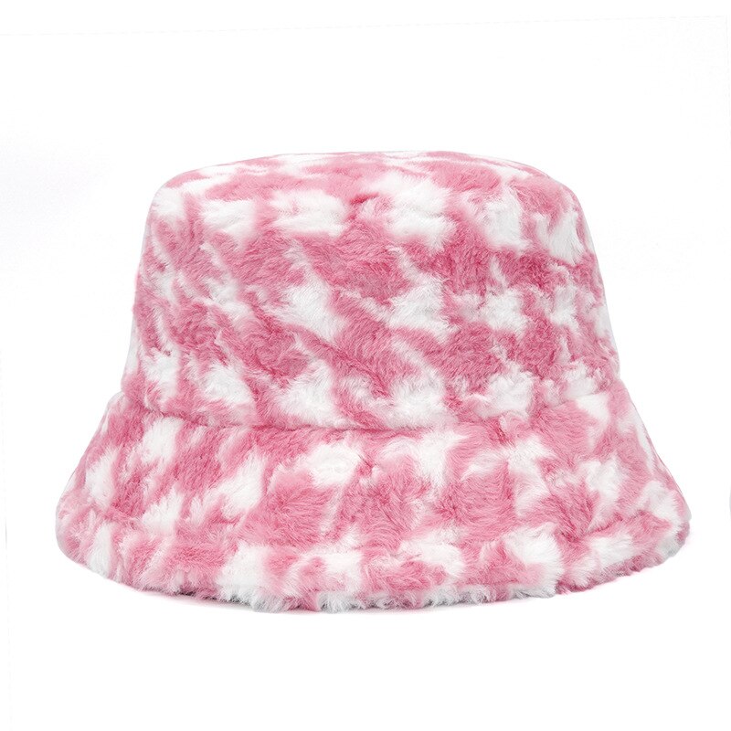 Colorful Unique Autumn Winter Camouflage Faux Fur Bucket Hats Fashion Warm Soft Velvet Fluffy Fisherman Hat Ladies Outdoor Panama