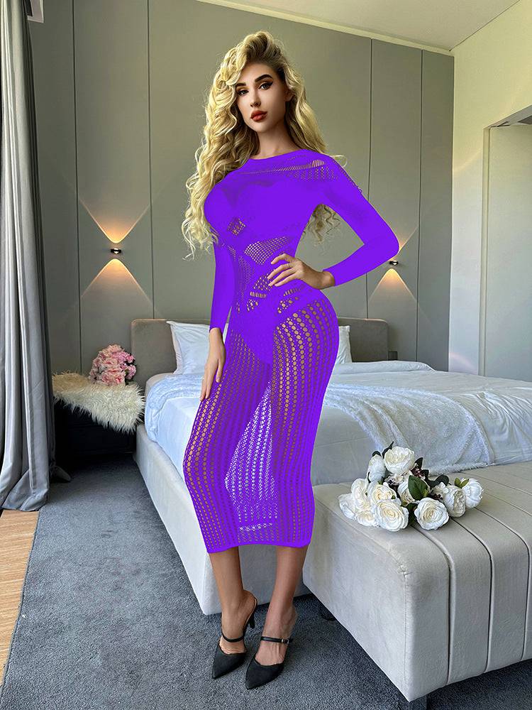 Sexy Lingerie Nightdress Super Plus Size Long Sleeve Transparent Cutout - Clothing Personality