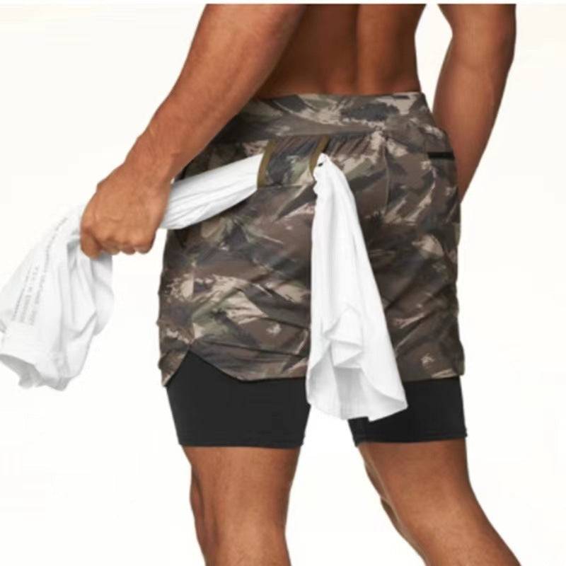 Running Shorts Men 2 In 1 Double-deck Quick Dry GYM  Fitness Jogging Workout  Pants - Clothing Personality