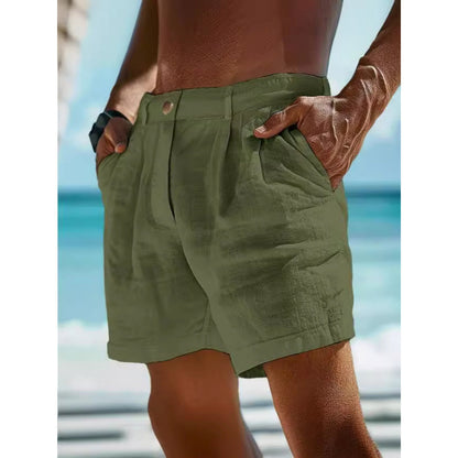 Men's Linen Shorts Button Pocket