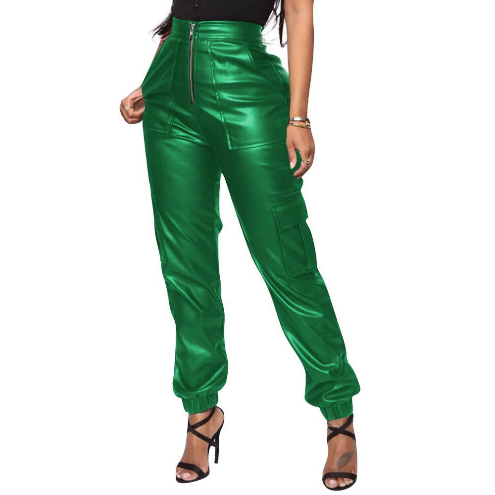 Women's Legging Faux Leather Cargo Pants Mid-Waist Pants