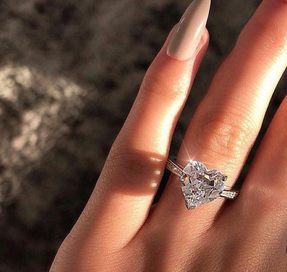 Ins best selling inlaid AAA zircon heart-shaped ring wish new European and American engagement party ring jewelry - Clothing Personality