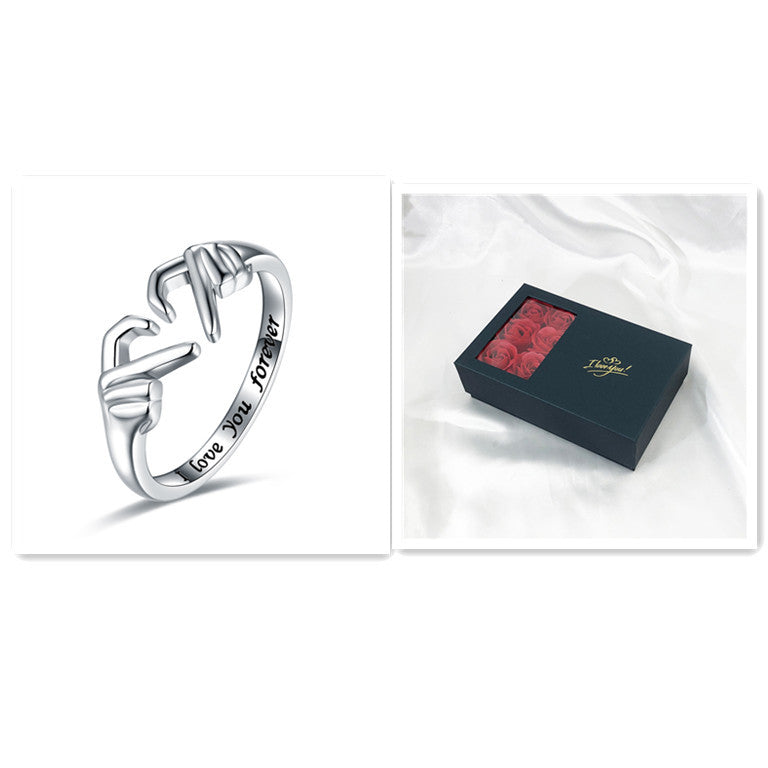 Romantic Heart Hand Hug Fashion Ring For Women Couple Jewelry Silver Color Punk Gesture Wedding Men Finger Accessories Gifts - Clothing Personality