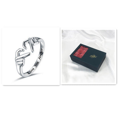 Romantic Heart Hand Hug Fashion Ring For Women Couple Jewelry Silver Color Punk Gesture Wedding Men Finger Accessories Gifts - Clothing Personality