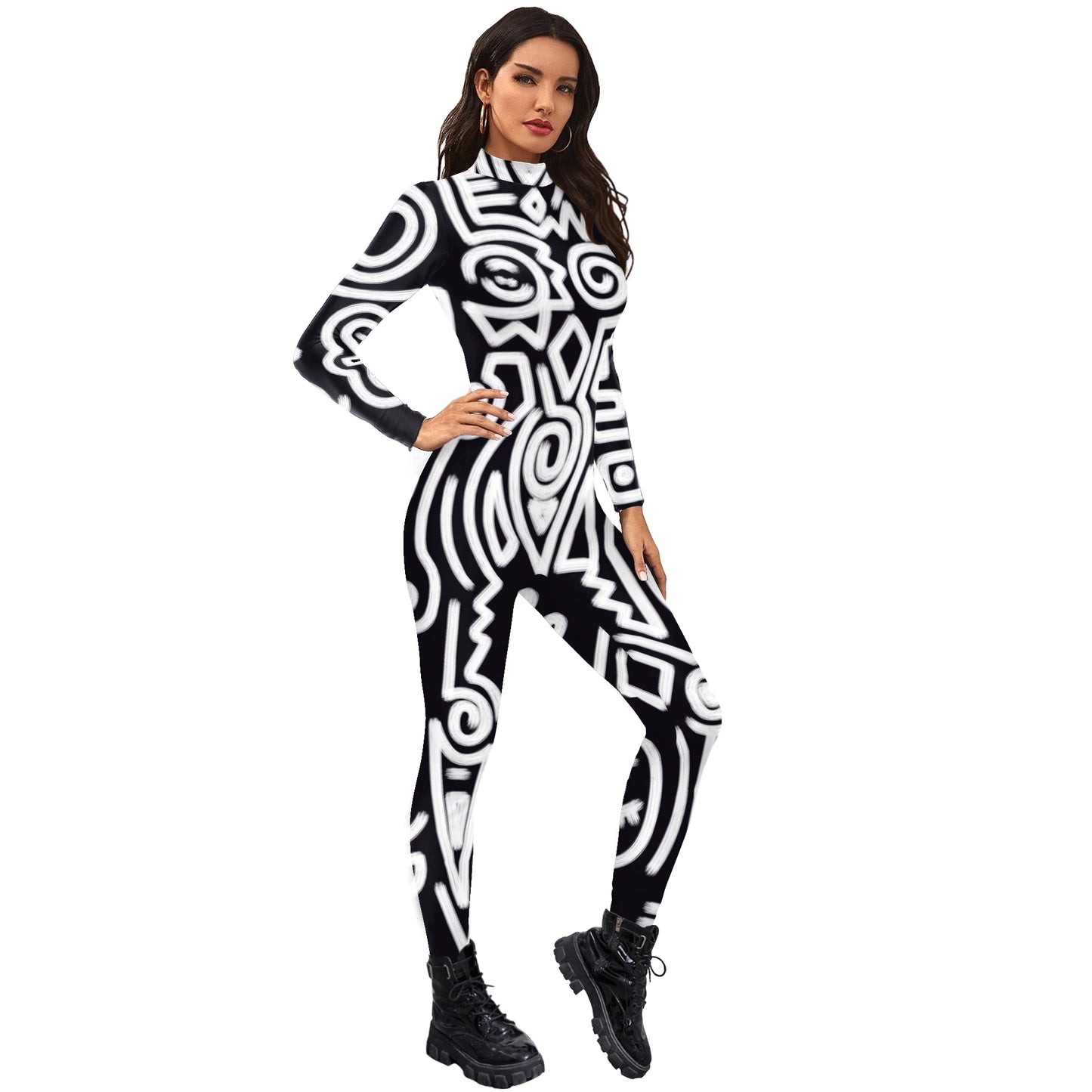 Women's Abstract Geometry Print Bodysuit Women Jumpsuit Club, Holiday, Carnival Party Stretch Casual Wear Cosplay Costume Sexy Jumpsuit