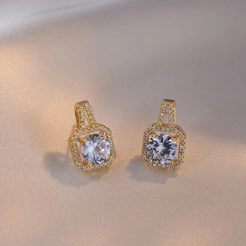 Fashion Jewelry Set Zircon Gem Pendant Chain Choker Necklace For Women Gold Color Stud Earring Statement Wedding Ring - Clothing Personality