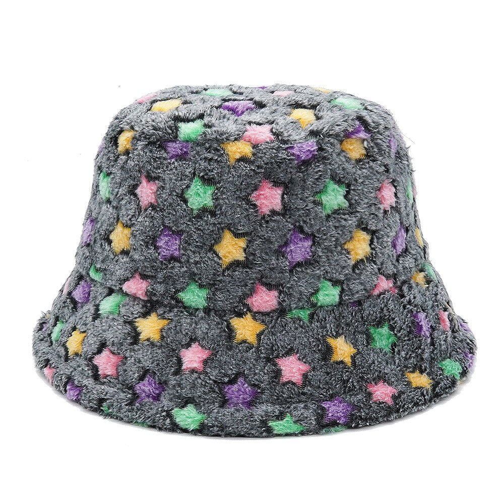 Colorful Unique Autumn Winter Camouflage Faux Fur Bucket Hats Fashion Warm Soft Velvet Fluffy Fisherman Hat Ladies Outdoor Panama