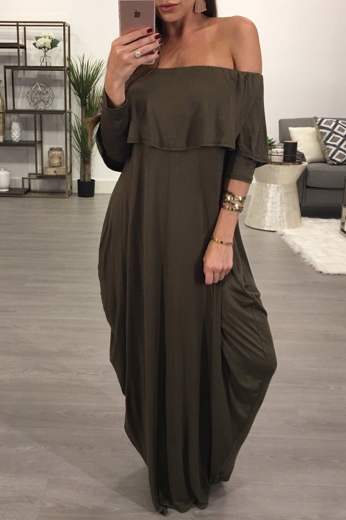 Women's Off Shoulder Fall and Winter Maxi Loose Fit Dress