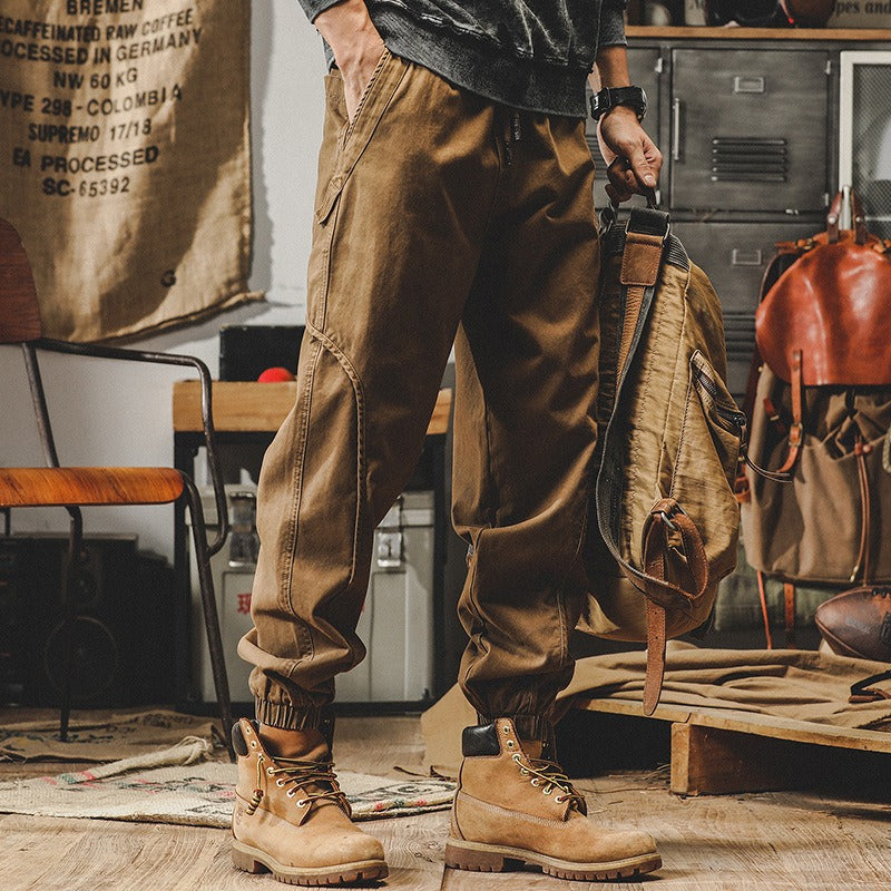 Men's Baggy Heavyweight Cargo Pants Retro Work Pants Men's Fall Loose Fit Casual Pants Men's Autumn Wide Leg Strap Pants