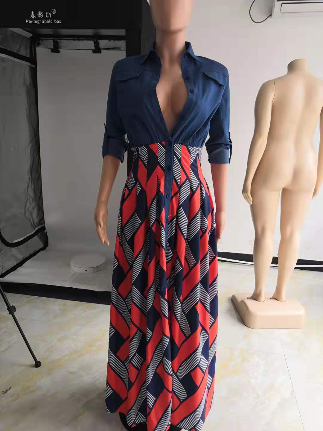 Women's Jean and African Print Maxi Dress