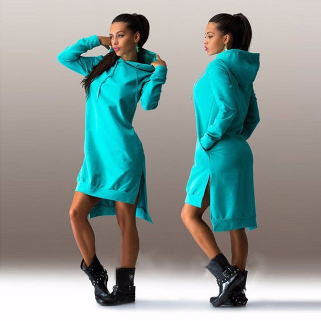 Women's Oversized Hoodie Dress with Split Women Hoodies Sweatshirts Plus Size Asymmetrical Irregular Sportswears Long Sleeves Hooded Pullovers Feminino