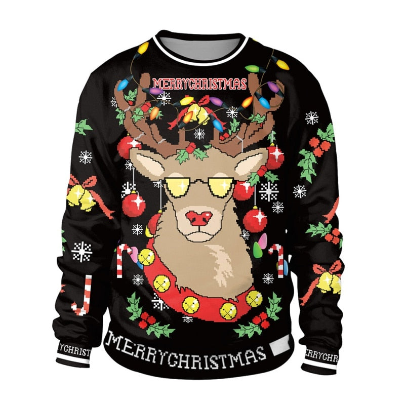 Women Men Christmas Sweater Winter Unisex Christmas Casual Loose Long-sleeved Round Neck Print Sweater Light