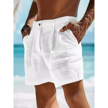 Men's Linen Shorts Button Pocket