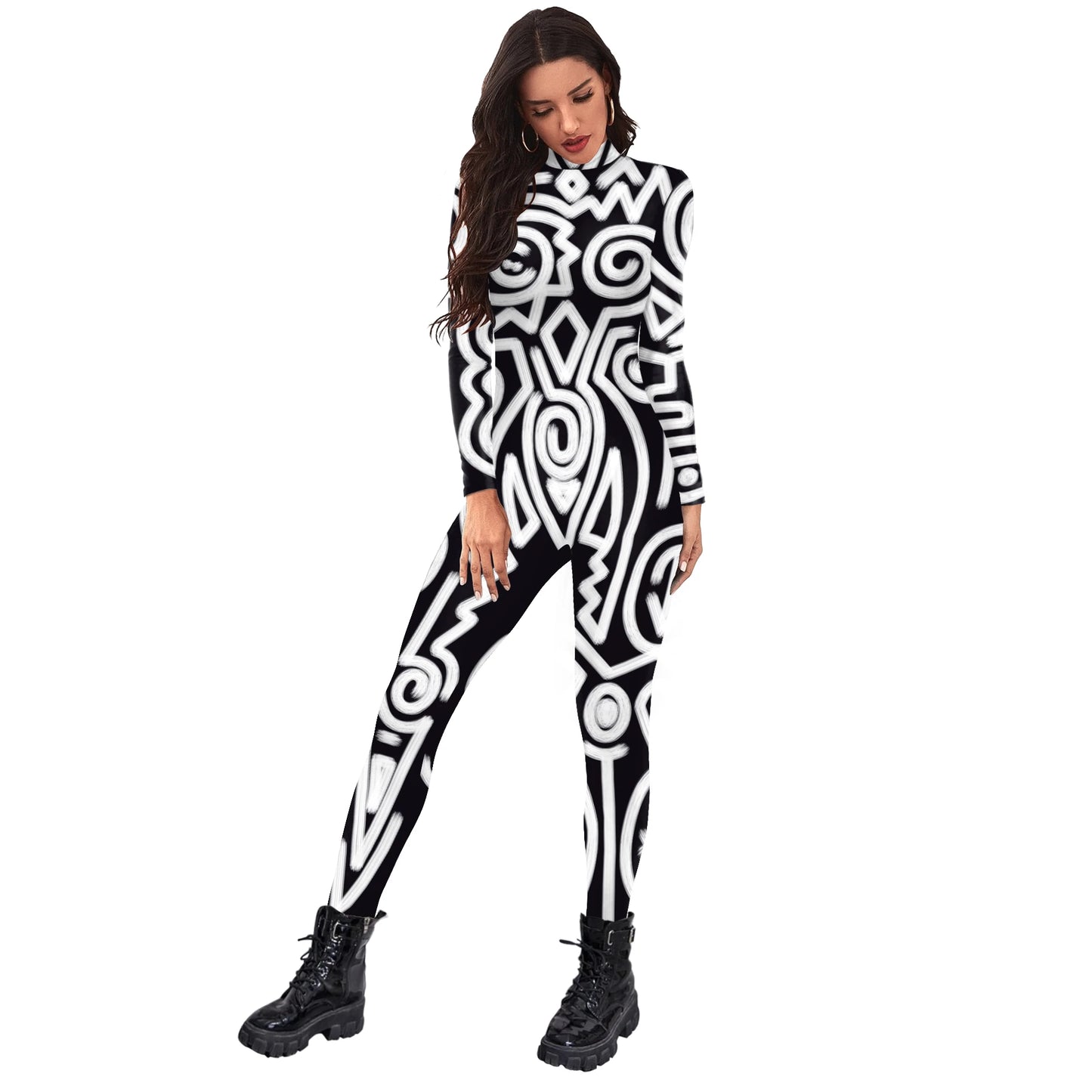 Women's Abstract Geometry Print Bodysuit Women Jumpsuit Club, Holiday, Carnival Party Stretch Casual Wear Cosplay Costume Sexy Jumpsuit