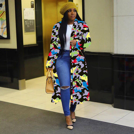 Spring African Women Long Sleeve Printing Plus Size Long Shirt Dress S-5XL - Clothing Personality