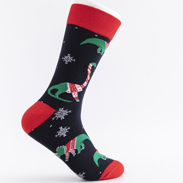 Christmas Colorful Fashion Socks Medium-High Cotton Socks Large Size Christmas Elements Casual Trendy Men's Socks