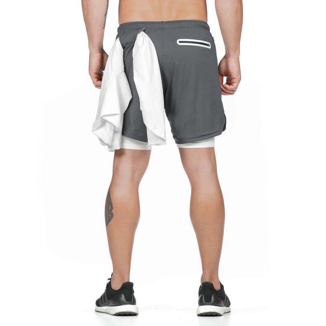 Running Shorts Men 2 In 1 Double-deck Quick Dry GYM  Fitness Jogging Workout  Pants - Clothing Personality
