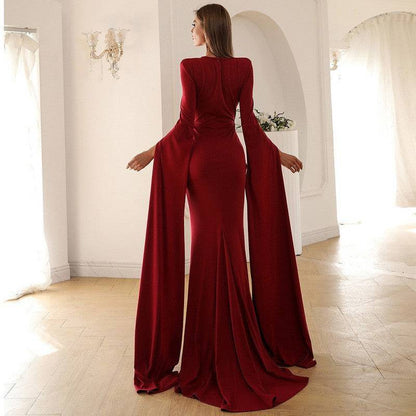Missord Split Sleeve Mesh Insert Maxi Prom Dress - Clothing Personality