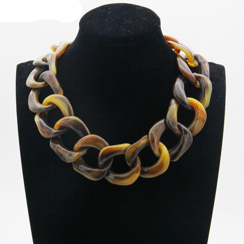 Women's Leopard Print Acrylic Chain Link Statement Necklace