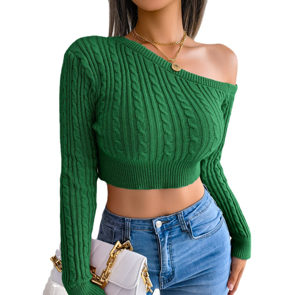 Women's Fall and Winter Twist Strapless Long-Sleeved Crop Knitted Sweater