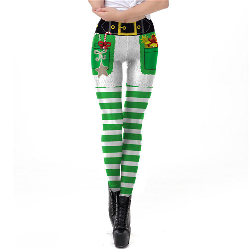 Women Leggings Christmas Belt Pocket Festival Pants