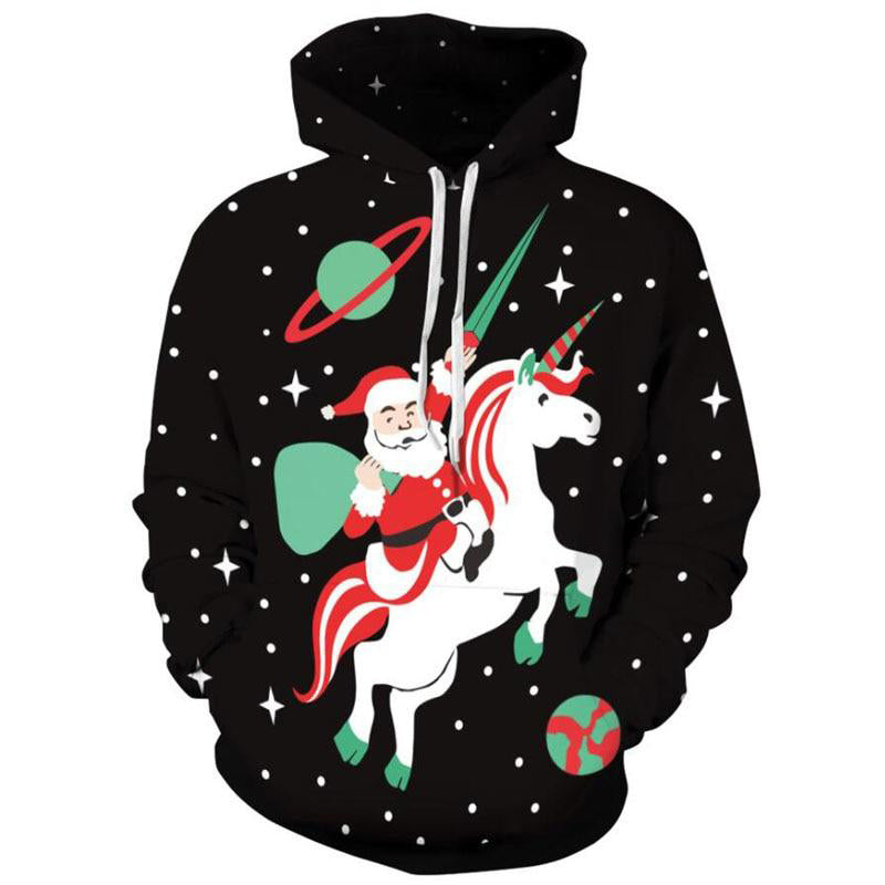 Christmas Unicorn Dad and Mom Hoodie Knight Printing Casual Sweatshirt Men Women Hoodie