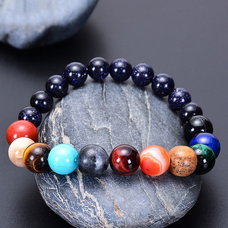 Lovers Eight Planets Natural Stone Bracelet Universe Yoga Chakra Galaxy Solar System Beads Bracelets for Men Women Jewelry