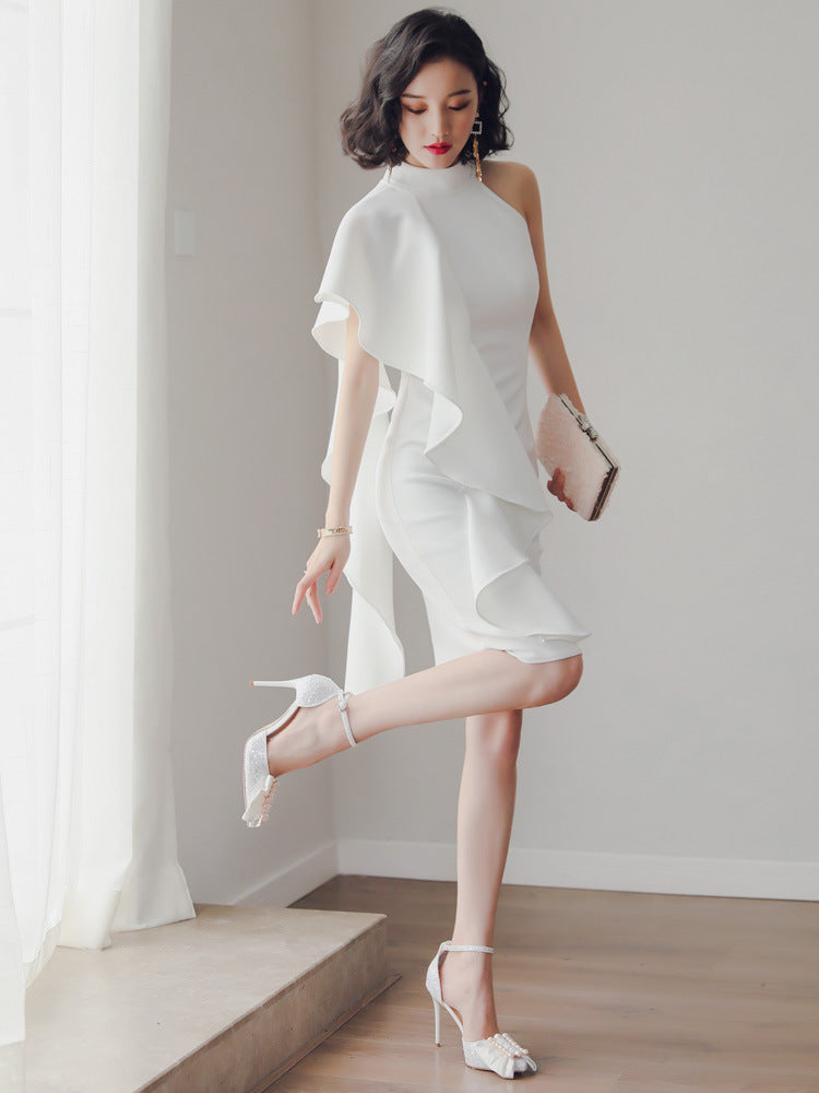 Party party white short evening dress - Clothing Personality
