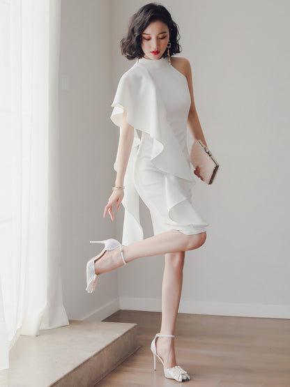 Party party white short evening dress - Clothing Personality