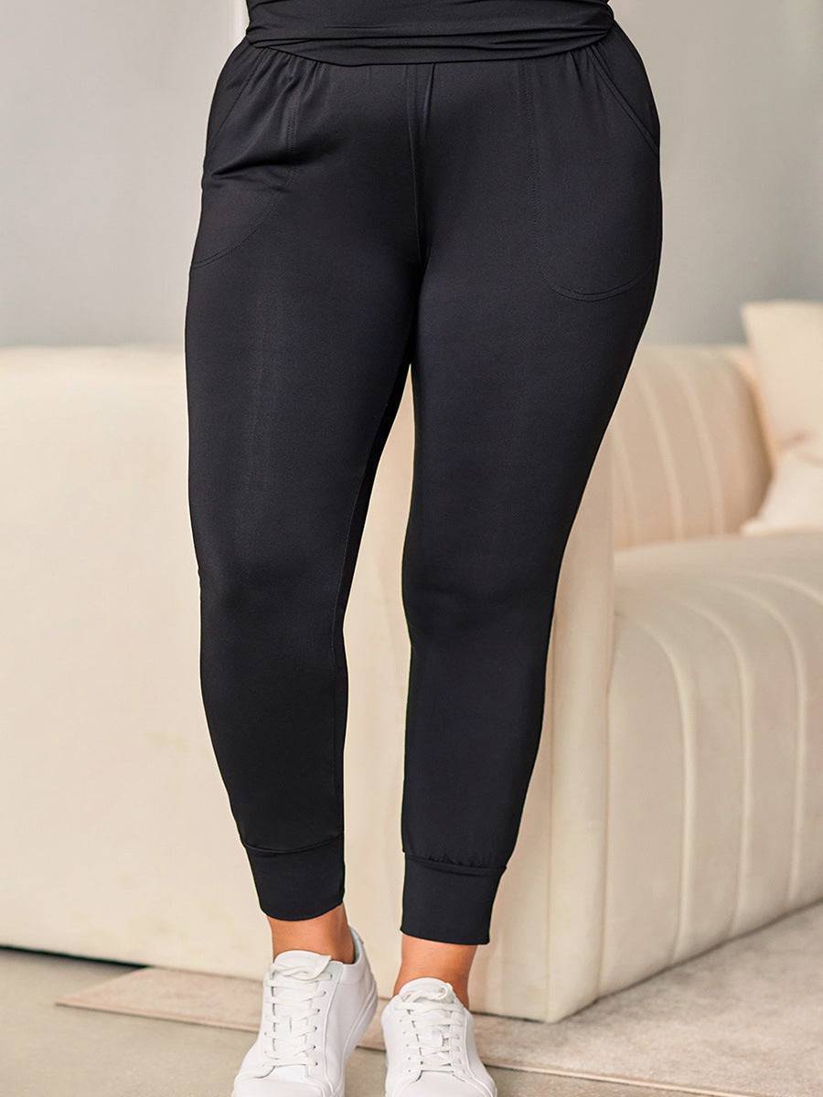 Casual Plus Size Fitness Cropped Tight Solid Color High Waist Leggings Women - Clothing Personality