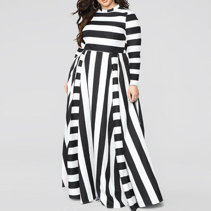 Women's Flowy Dress Plus Size Striped A-line Dress - Clothing Personality