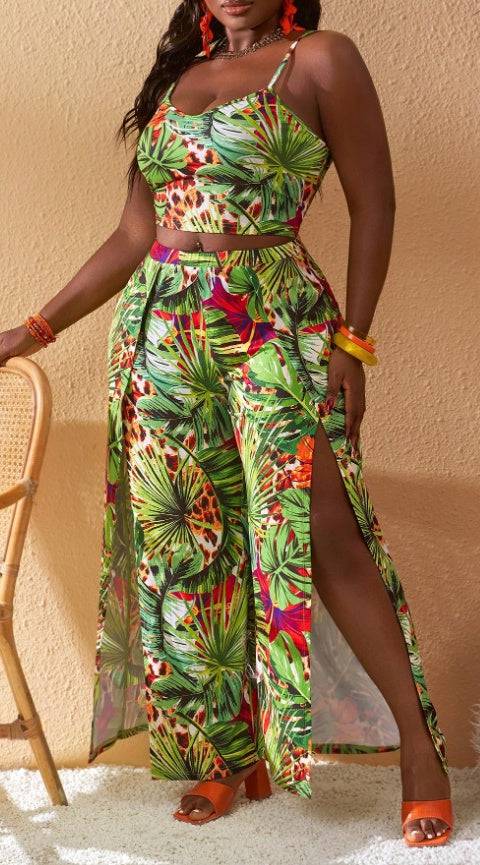 Plus Size Floral Print Multi-Color Bold Matching Top and Shorts Vacation Print Short Sets - Clothing Personality