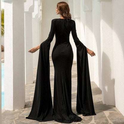 Missord Split Sleeve Mesh Insert Maxi Prom Dress - Clothing Personality