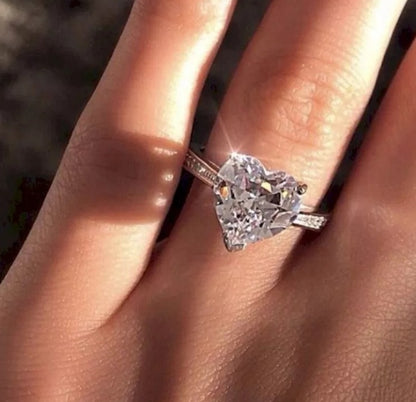 Ins best selling inlaid AAA zircon heart-shaped ring wish new European and American engagement party ring jewelry - Clothing Personality