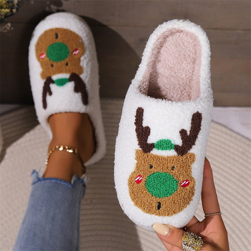 Women's Christmas Elk Cotton Slippers Women's Fall and Winter Home Warm Plush