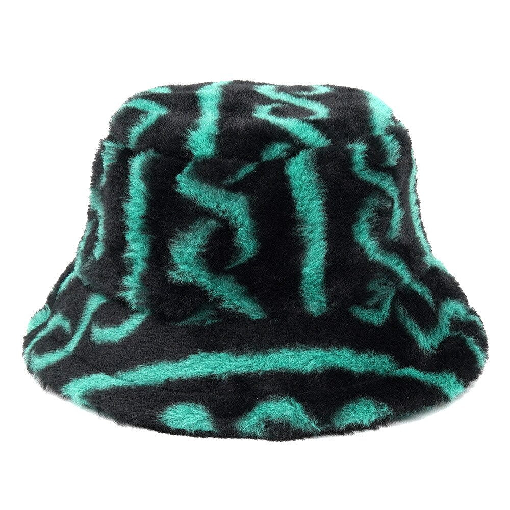 Colorful Unique Autumn Winter Camouflage Faux Fur Bucket Hats Fashion Warm Soft Velvet Fluffy Fisherman Hat Ladies Outdoor Panama