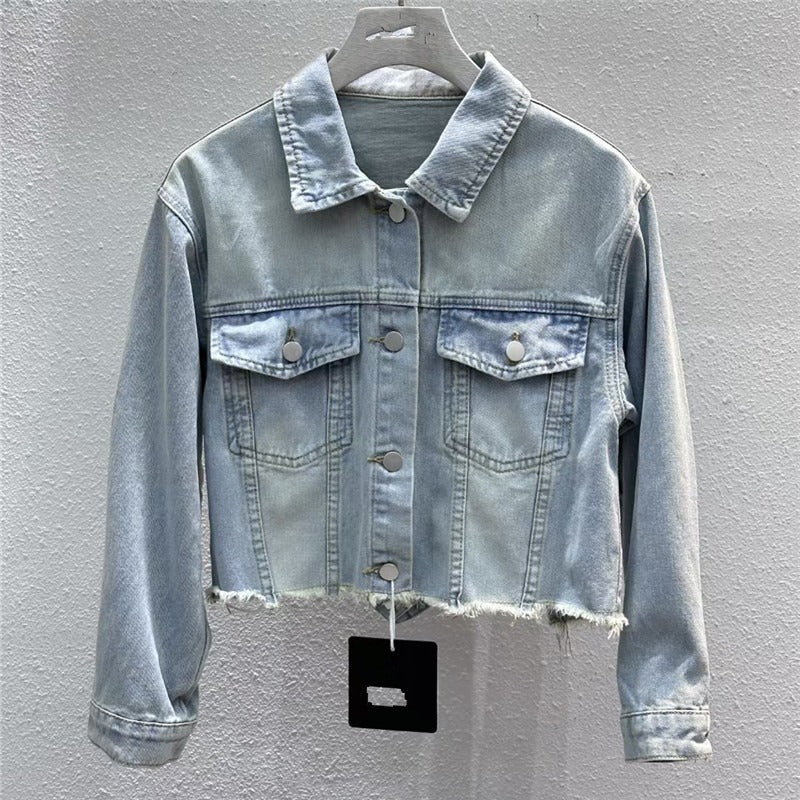 Women's Open Back Sexy Denim Top Long Sleeved Ruffled Loose fitting Short Jacket for women