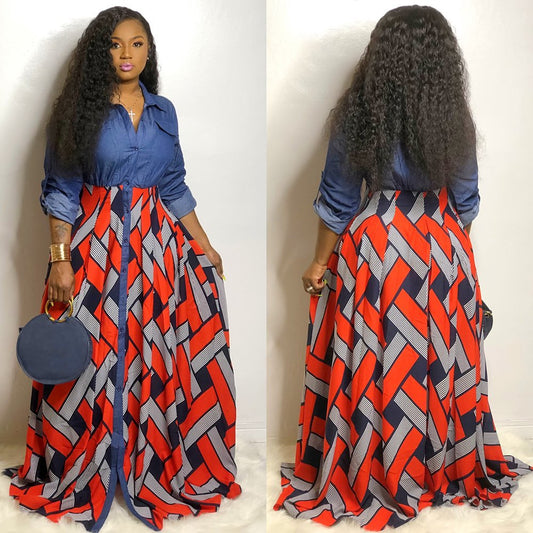 Women's Jean and African Print Maxi Dress