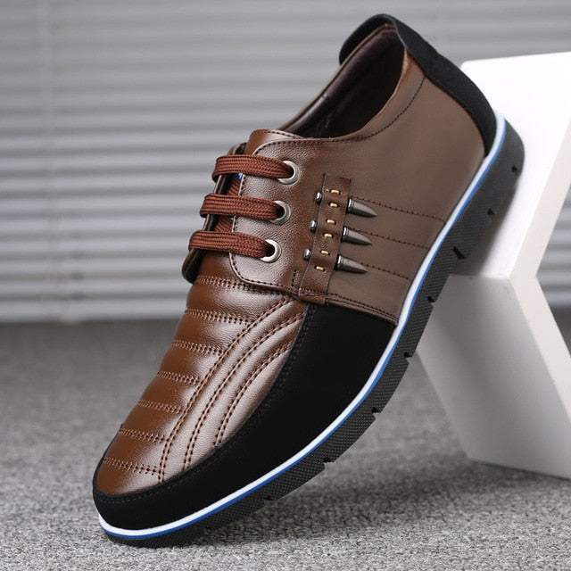 Men Genuine Leather Textured Design Shoes Casual Shoes High Quality Elastic Band Fashion Design Comfortable Men's Shoes Big Sizes