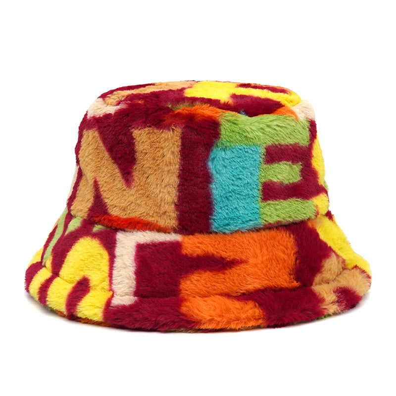 Colorful Unique Autumn Winter Camouflage Faux Fur Bucket Hats Fashion Warm Soft Velvet Fluffy Fisherman Hat Ladies Outdoor Panama