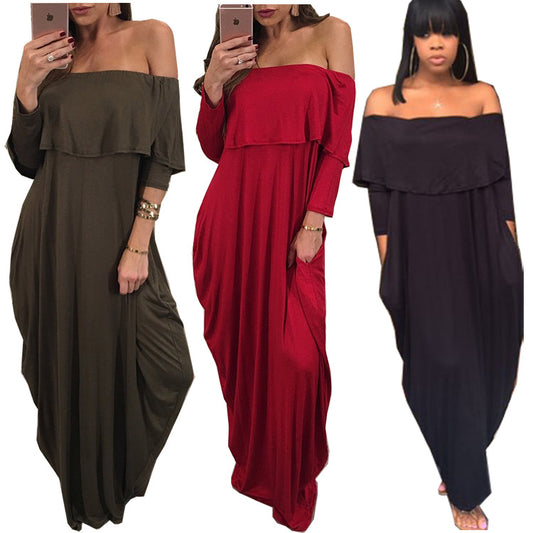 Women's Off Shoulder Fall and Winter Maxi Loose Fit Dress