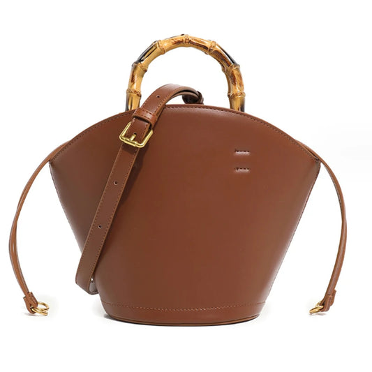 New design bucket bag fashion bamboo handle soft leather women bag single shoulder crossbody bag