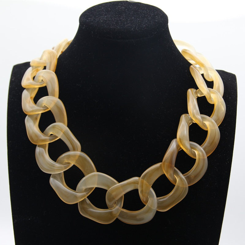 Women's Leopard Print Acrylic Chain Link Statement Necklace