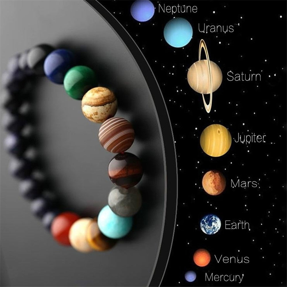 Lovers Eight Planets Natural Stone Bracelet Universe Yoga Chakra Galaxy Solar System Beads Bracelets for Men Women Jewelry