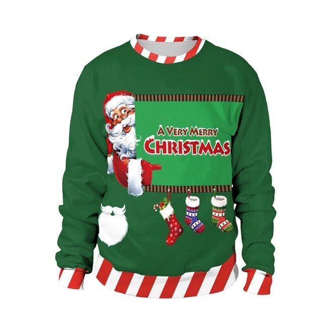 Women Men Christmas Sweater Winter Unisex Christmas Casual Loose Long-sleeved Round Neck Print Sweater Light