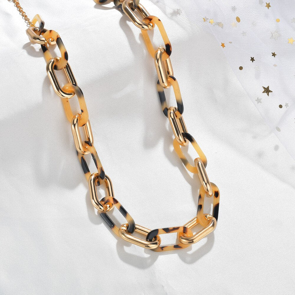 CCB Jewelry Leopard Print Tortoise Shell Chain Link Necklace