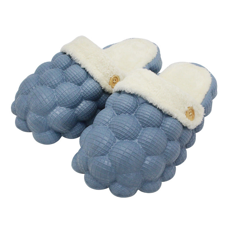 Blue Bubble Fur Lined Slippers 